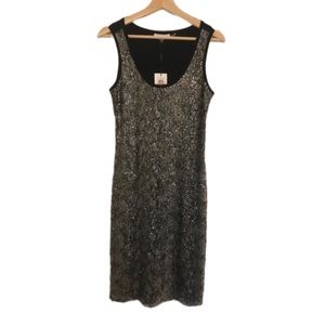 Calvin Klein Gray Black Sequins Midi Dress